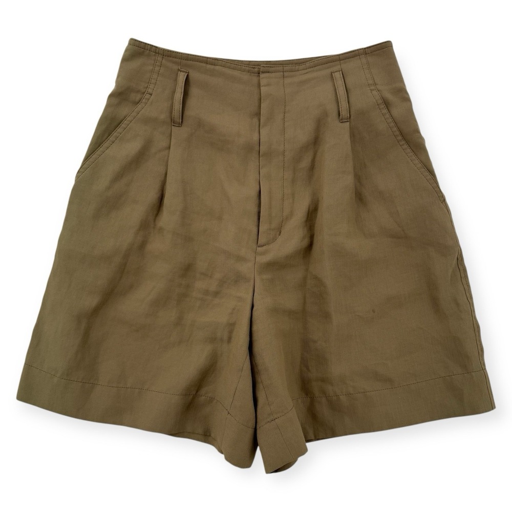 United Arrows‎ Shorts Womens 38 US 6 Brown High Rise Pleated Front Linen Blend